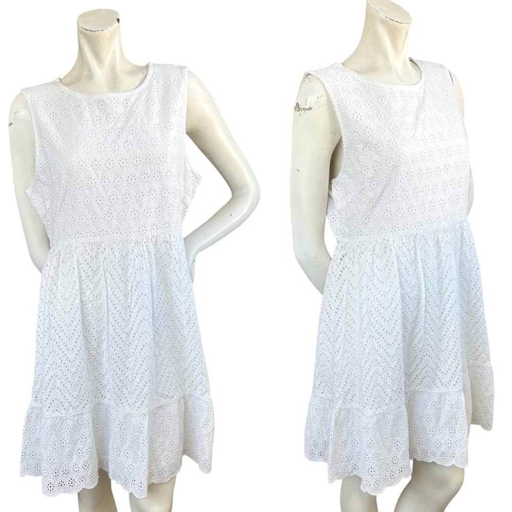 Vineyard Vines "Allamanda Eyelet Dress" White Sleeveless Babydoll Dress Size 12